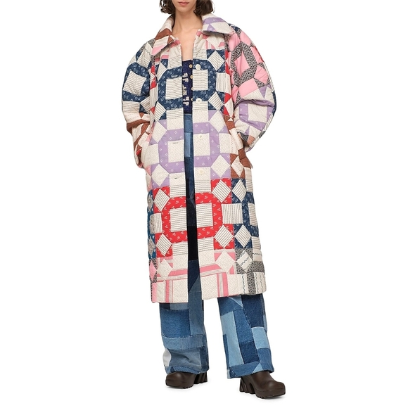 Sea NY Nohr Patchwork Retro Quilt Long Wrap Coat - Picture 7 of 16